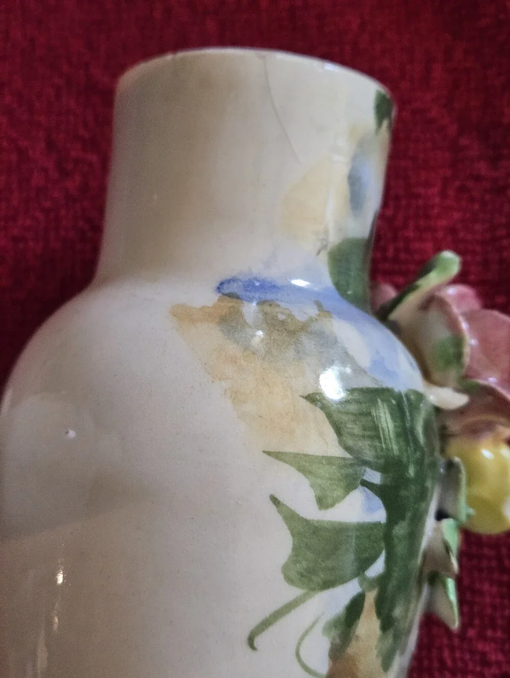 VTG ITALIAN HAND PAINTED PORCELAIN Rose BUD VASES x 2 MANTEL OR DRESSING TABLE